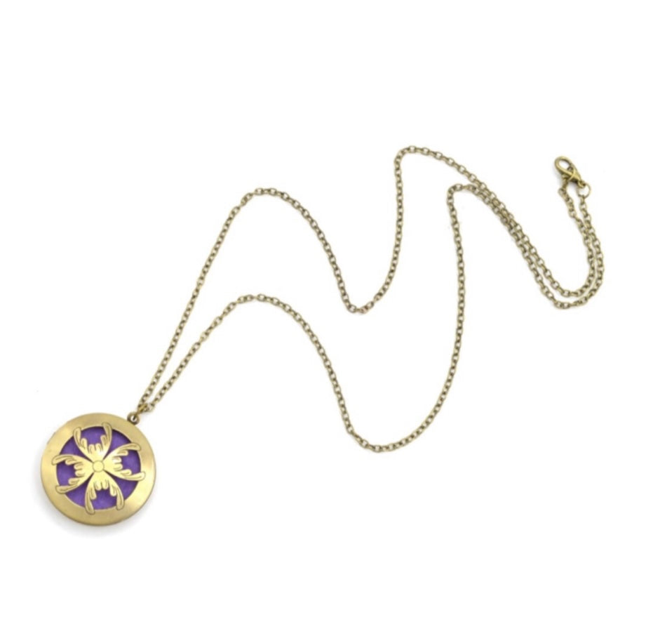Brand New Antiqued Bronze Filigree Aromatherapy Diffuser Scent Locket Necklace with Mini Scent